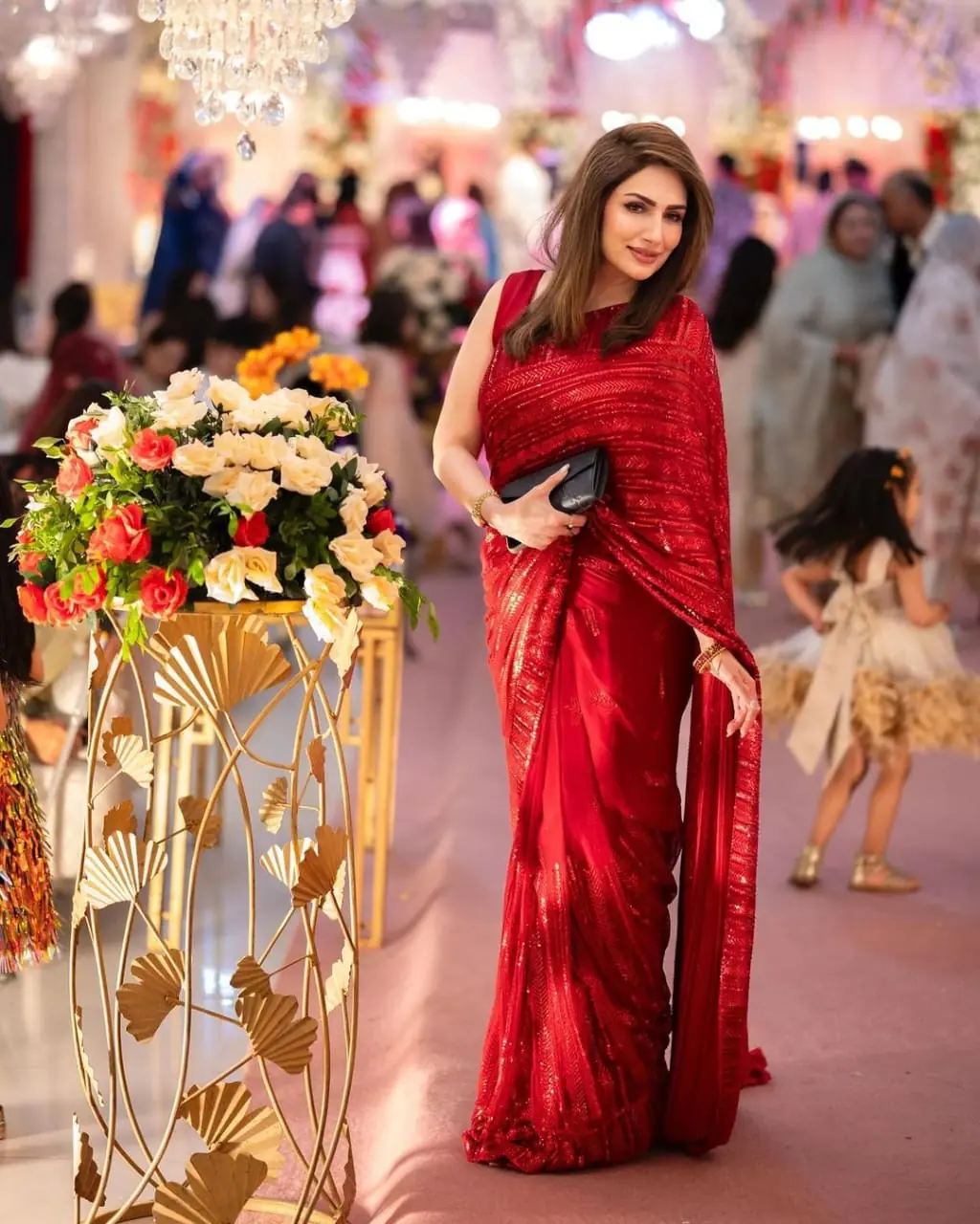 Grand Red Color Georgette Sequins Embroidery Work Saree