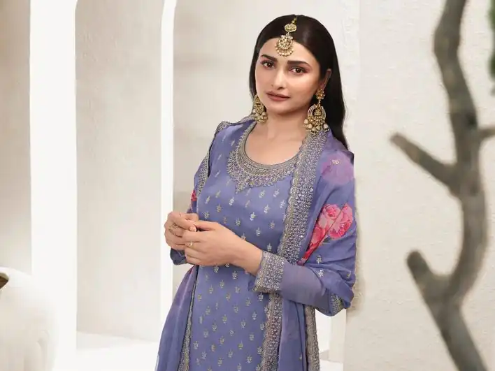 Grand Violet Viscose Chinon Embroidered Sequence Salwar Suit