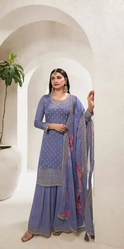 Grand Violet Viscose Chinon Embroidered Sequence Salwar Suit