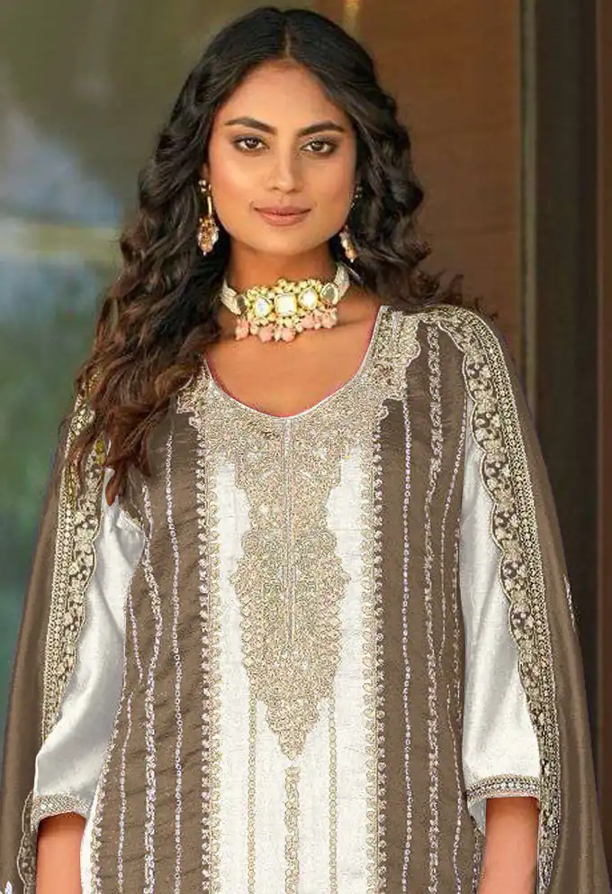 Grand White Color Vichitra Embroidery Codding Sequence Salwar Suit