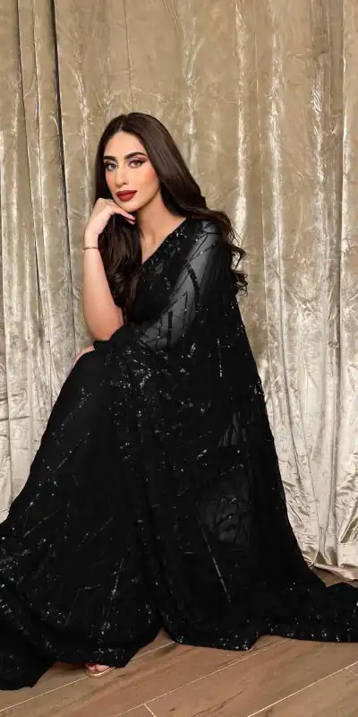 Majestic Black Color Georgette Embroidery Sequence Piping Saree