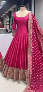Majestic Pink Color Heavy Chinon Silk Embroidery Sequence Work Gown
