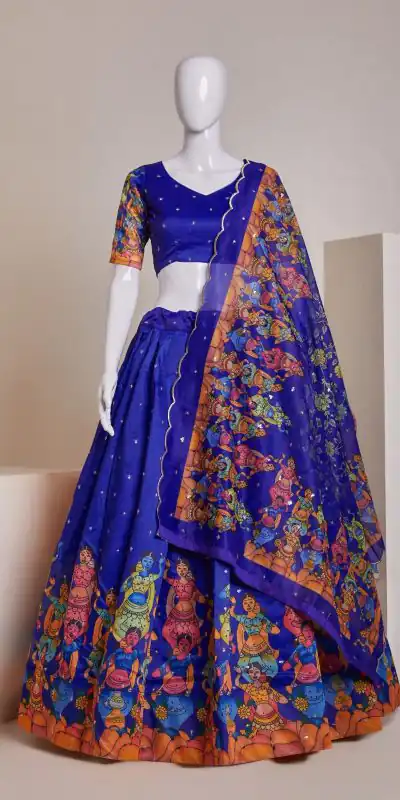 Nice Blue Color Silk Embroidery Sequins Amazing Print Lehenga Choli