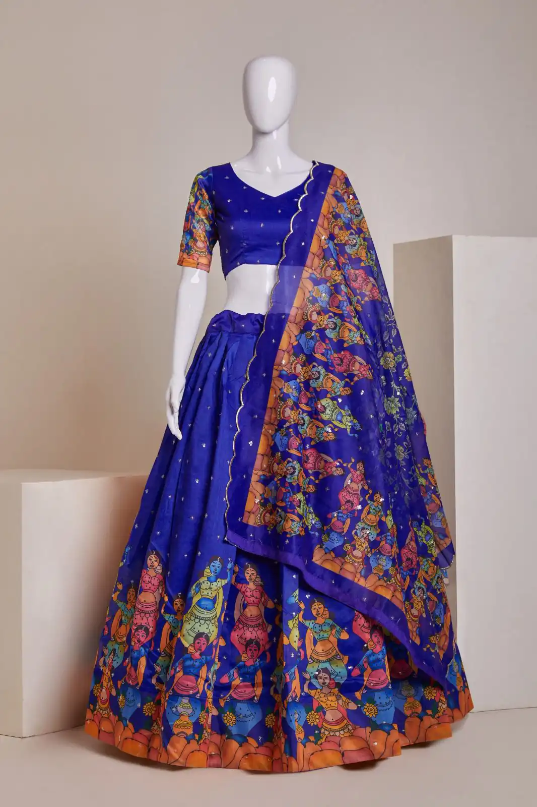 Nice Blue Color Silk Embroidery Sequins Amazing Print Lehenga Choli