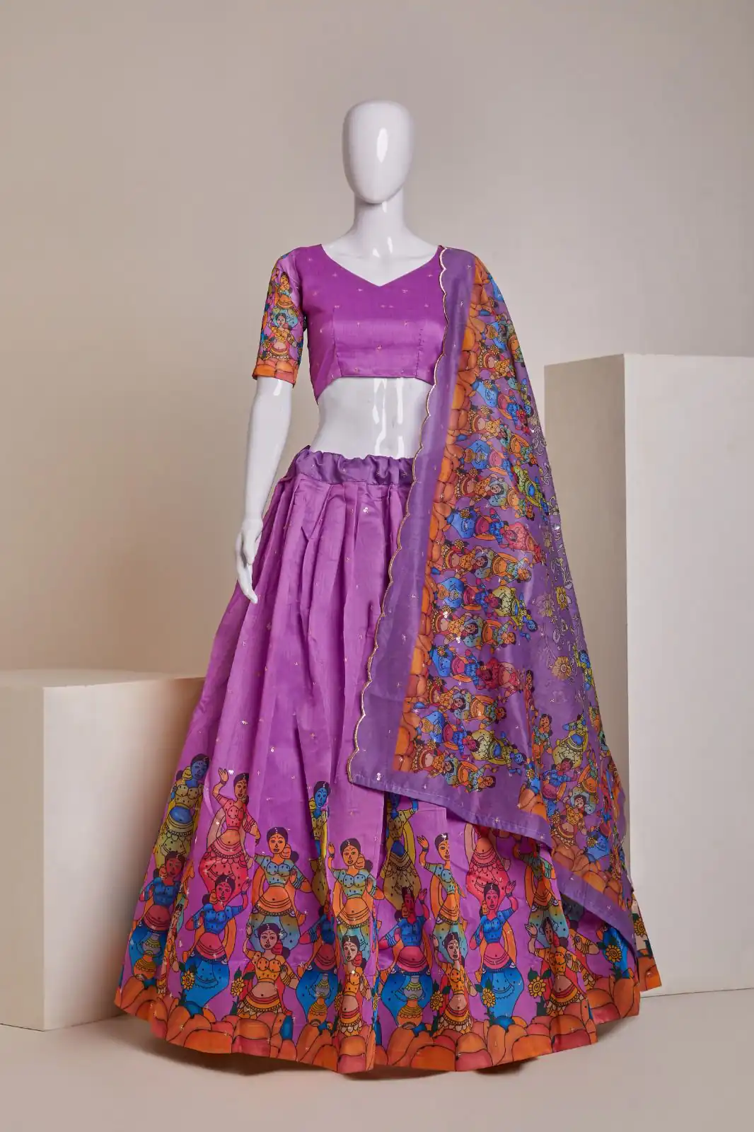 Nice Purple Silk Embroidery Sequins Amazing Print Lehenga Choli