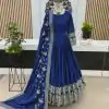 Nice Royal Blue Color Chinon Silk Embroidery Sequence Gown