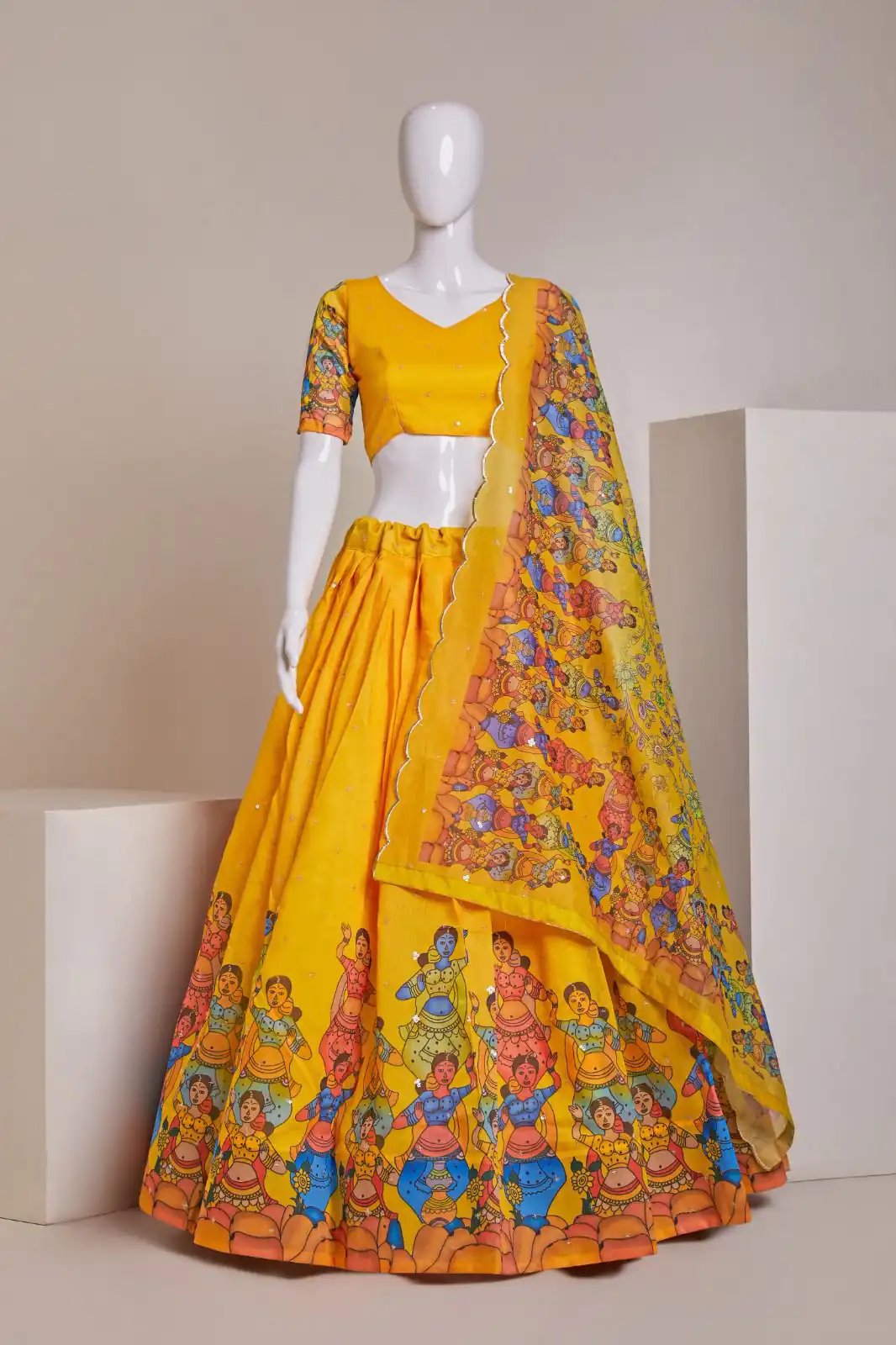Nice Yellow Silk Embroidery Sequins Amazing Print Lehenga Choli