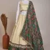 Pretty Cream Jaccard Silk Dori Embroidery Printed Lehenga Choli