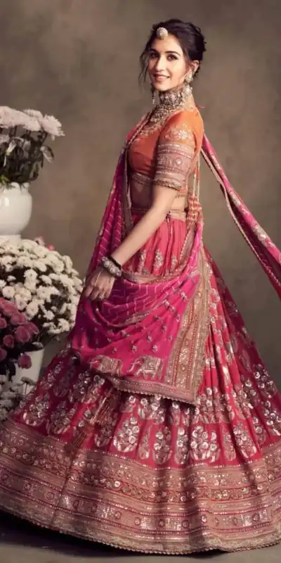 Pretty Pink Color Jalpari Embroidery Sequence Lehenga Choli