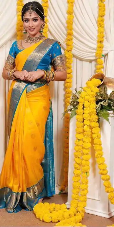KP 3073 Yellow Color Soft Lichi Silk Jacquard On All Over Saree Casual, Party Wear, Wedding, Events Etc. Expected Delivery 4-6 Working Days @1449/- | Sarees, Bollywood Sarees, Creative Sarees, Designer Sarees, Embroidered Sarees, Ethnic Saree, Modern Digital sarees, Party Wear Sarees