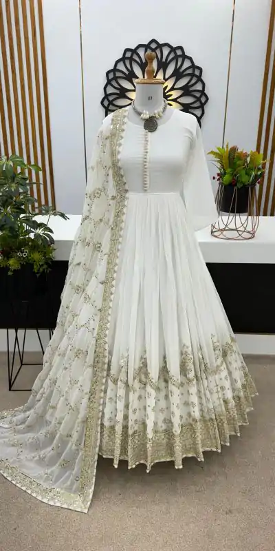 Alluring White Color Georgette Embroidery Sequence Salwar Suit