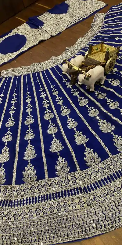 Attractive Royal Blue Color Georgette Embroidered Lehenga Choli