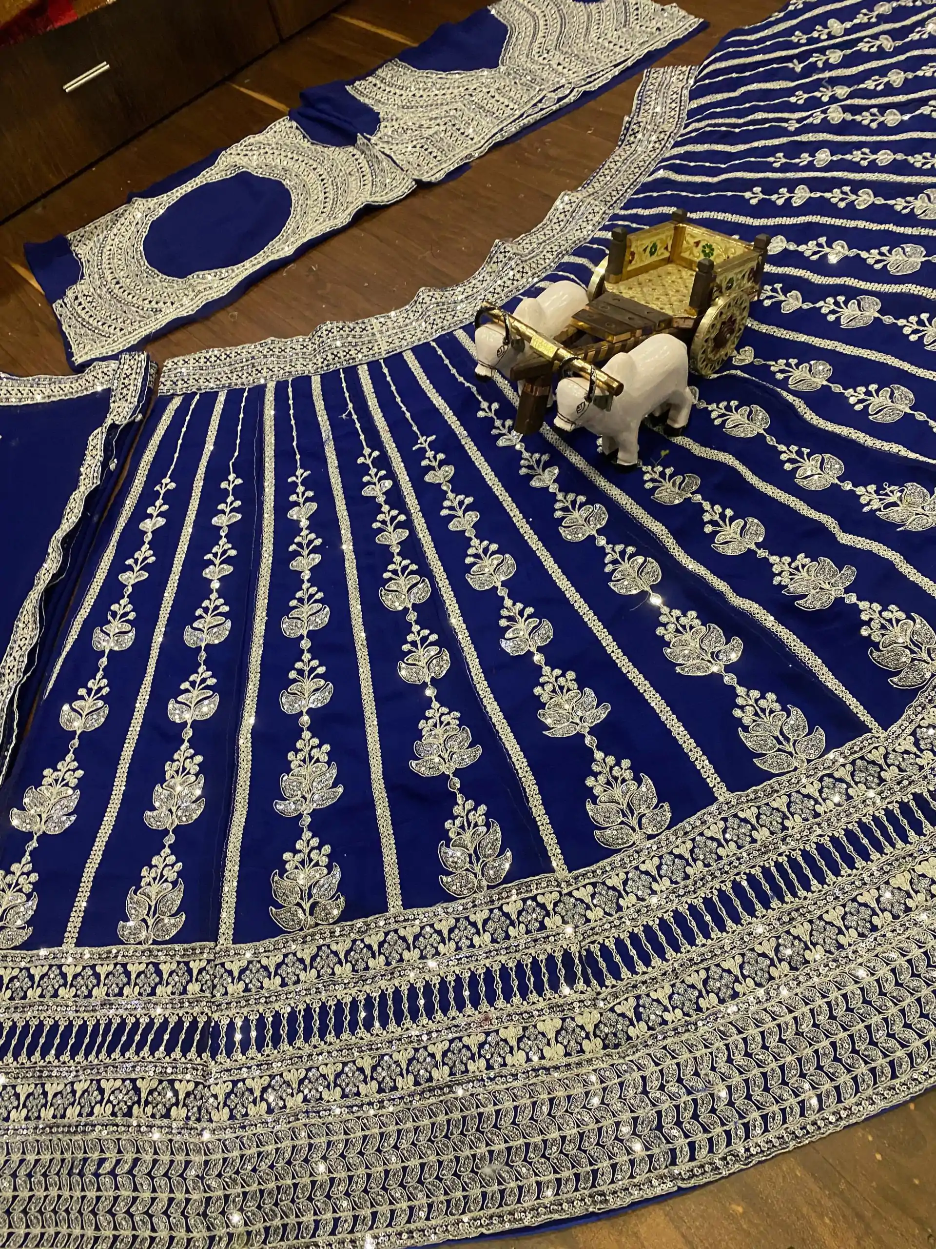 Attractive Royal Blue Color Georgette Embroidered Lehenga Choli