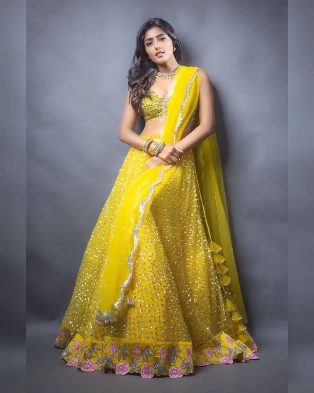 Dazzling Yellow Color Soft Mono Embroidered Lehenga Choli