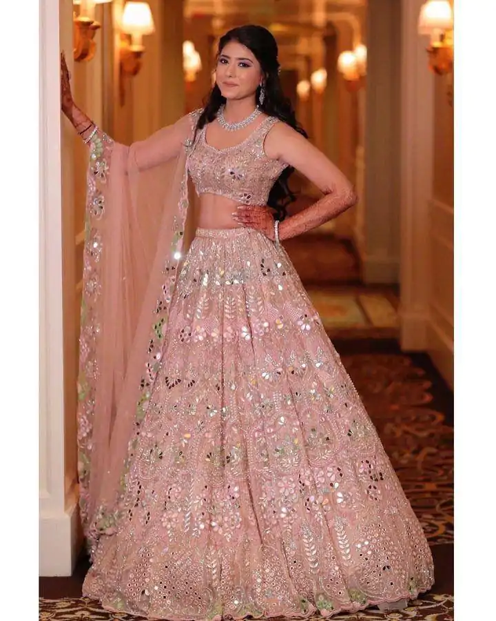 Grand Light Pink Color Soft Butterfly Net Embroidered Lehenga Choli