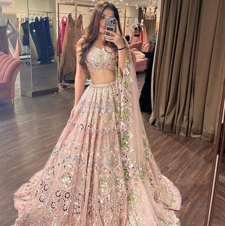 Grand Light Pink Color Soft Butterfly Net Embroidered Lehenga Choli