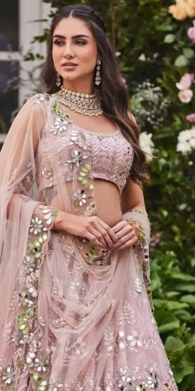 Grand Light Pink Color Soft Butterfly Net Embroidered Lehenga Choli