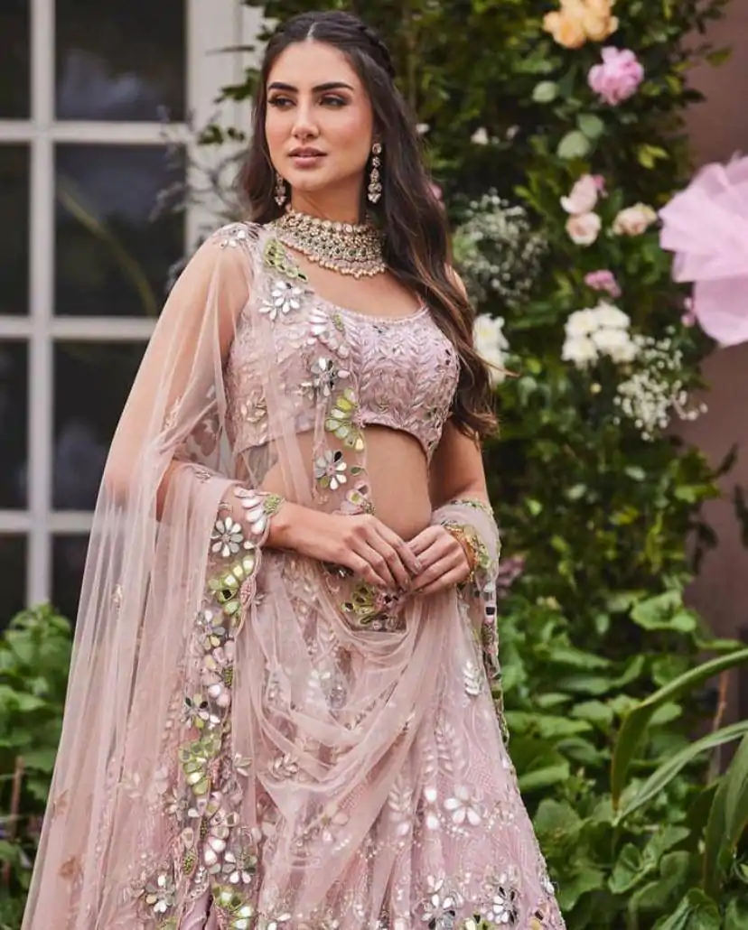 Grand Light Pink Color Soft Butterfly Net Embroidered Lehenga Choli