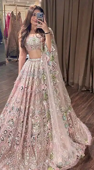 Grand Light Pink Color Soft Butterfly Net Embroidered Lehenga Choli
