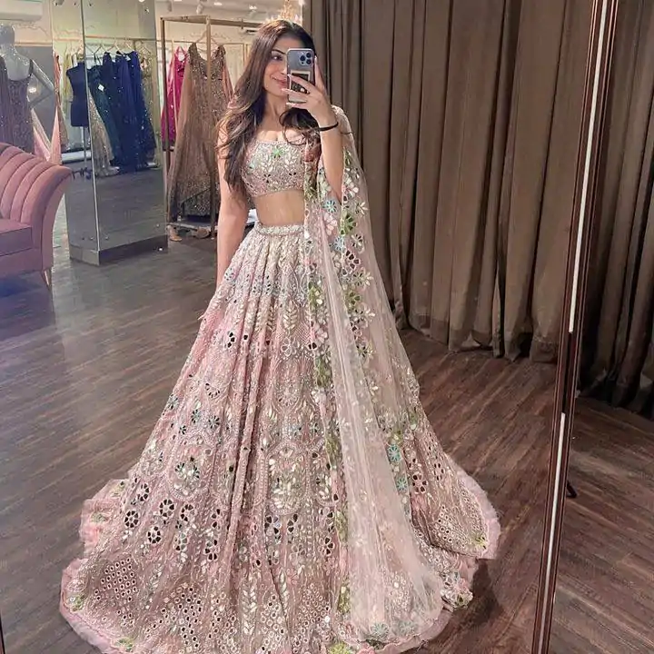 Grand Light Pink Color Soft Butterfly Net Embroidered Lehenga Choli