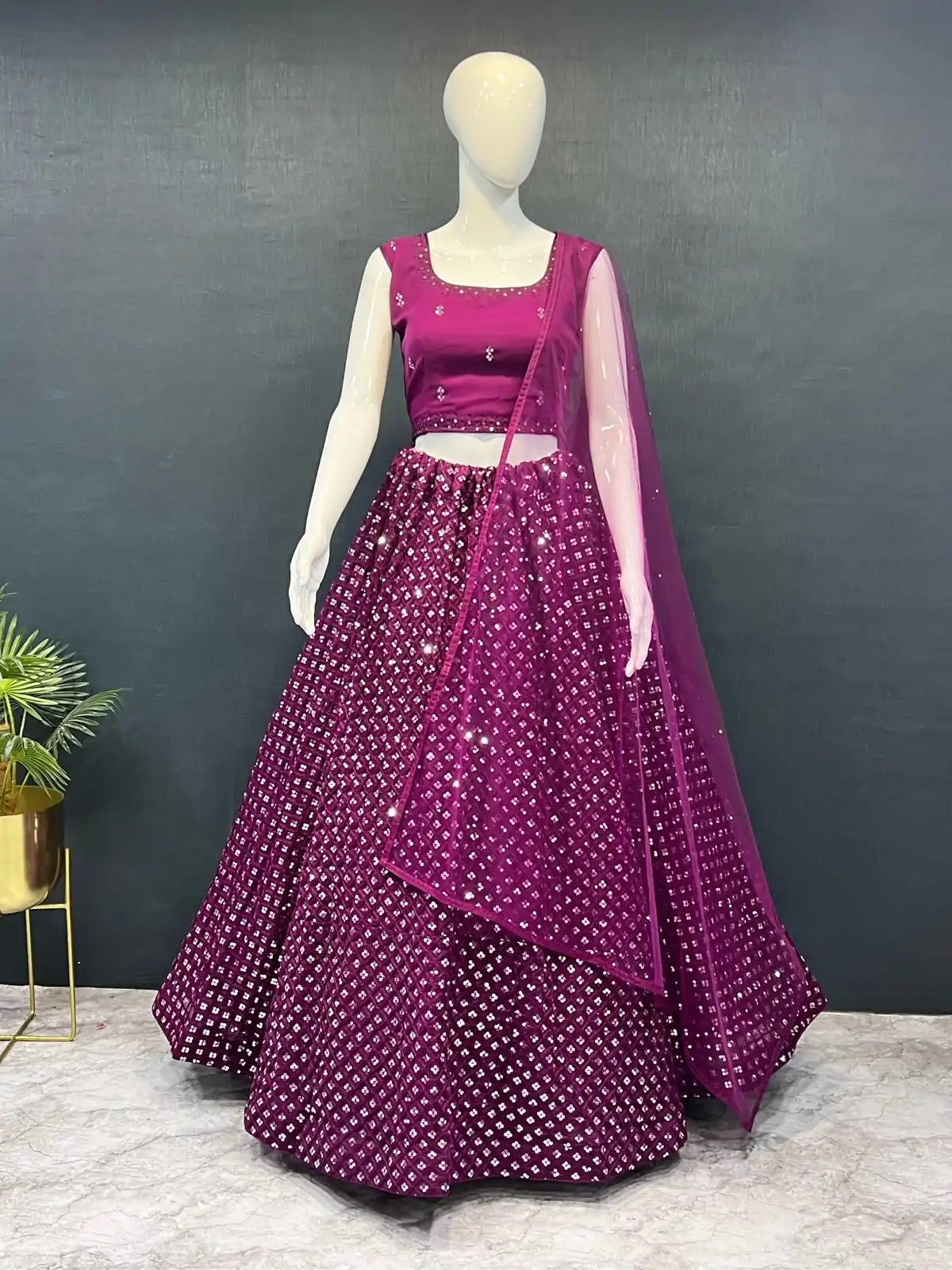 Grand Purple Color Georgette Embroidery Lehenga Choli