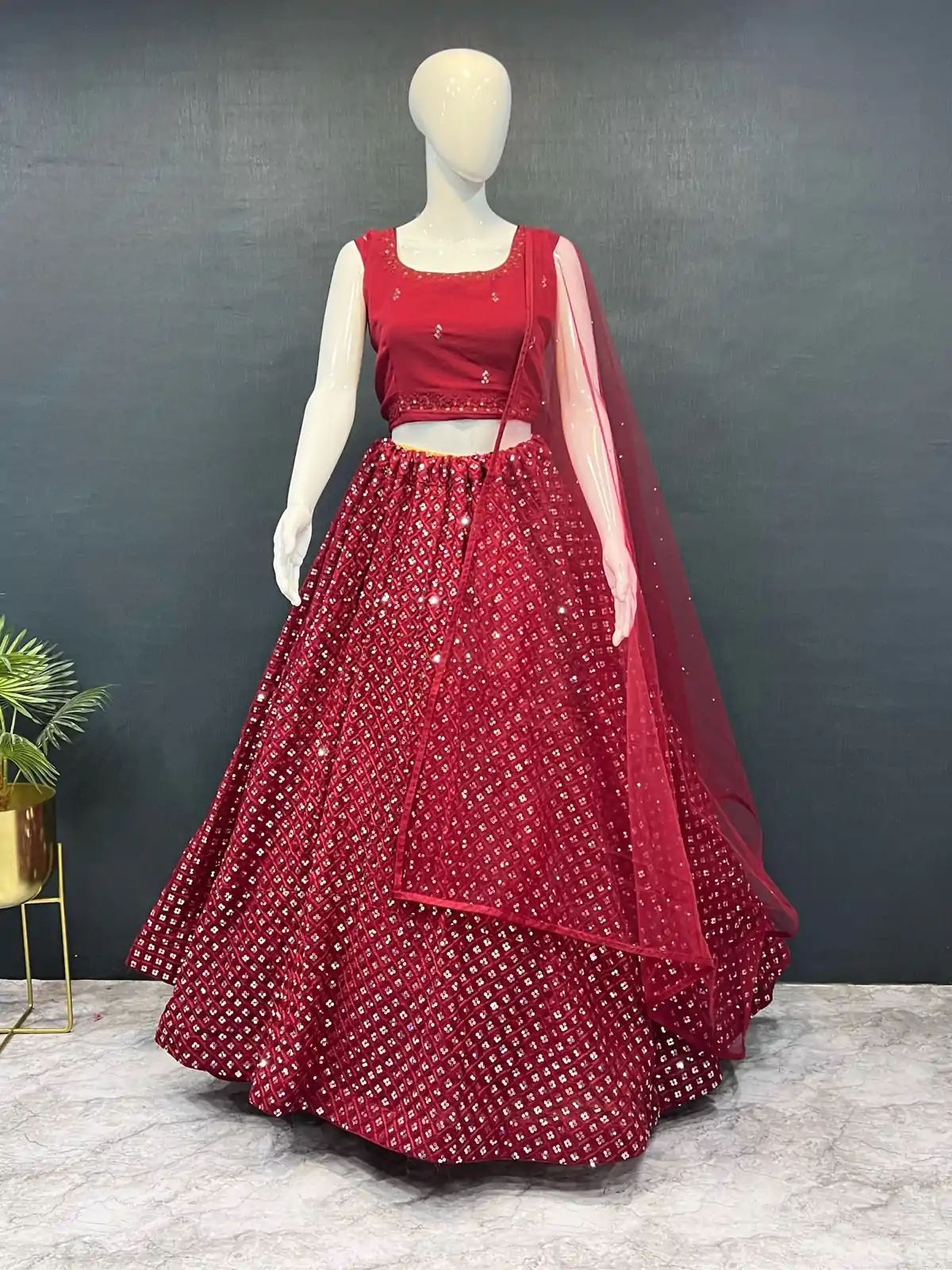 Grand Red Color Georgette Embroidery Lehenga Choli