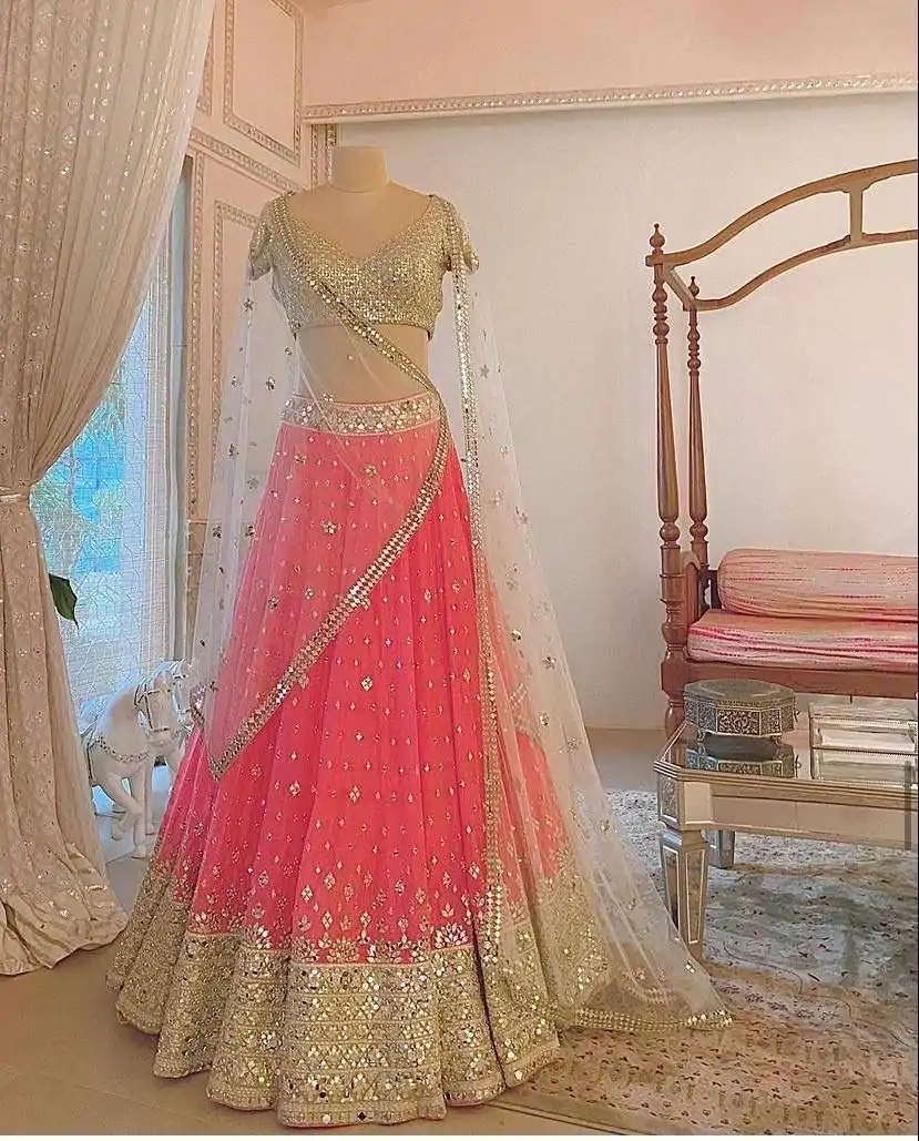 Perfect Pink Color Soft Mono Net Embroidered Lehenga Choli