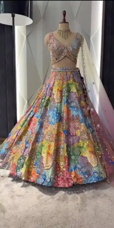 Resplendent Malty Color Satin Silk Embroidered Lehenga Choli