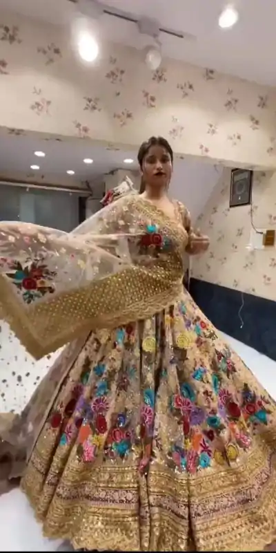 Special Golden Color Georgette Embroidered Sequins Lehenga Choli