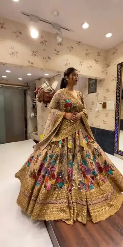 Special Golden Color Georgette Embroidered Sequins Lehenga Choli