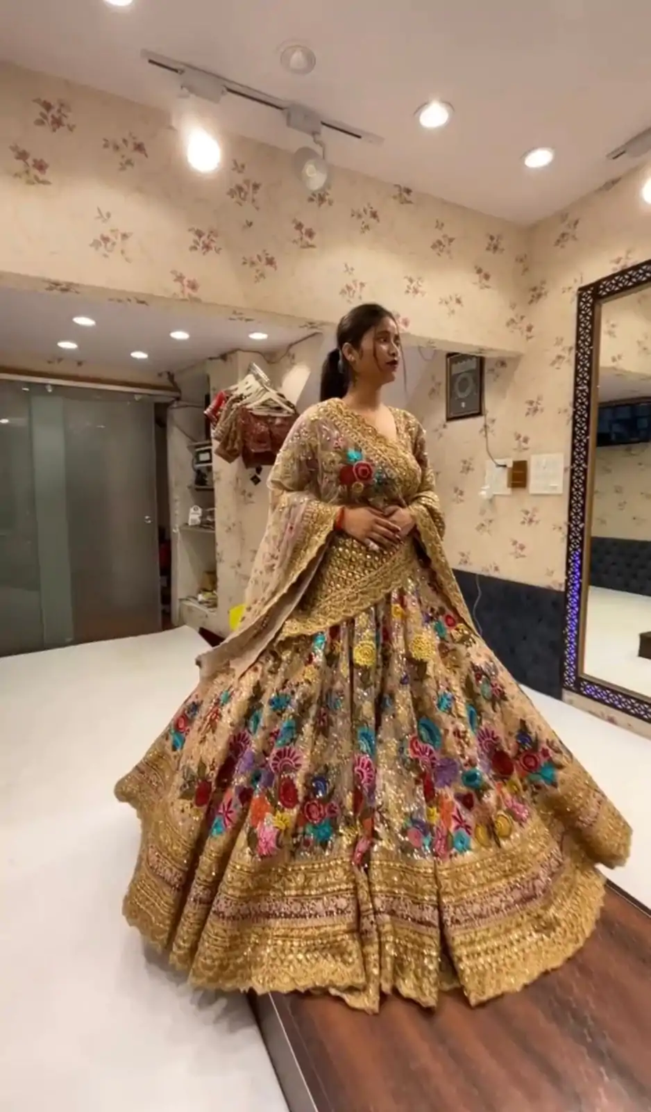 Special Golden Color Georgette Embroidered Sequins Lehenga Choli