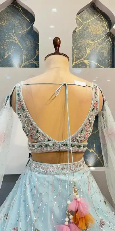 Special Light Blue Color Organza Silk Embroidered Lehenga Choli
