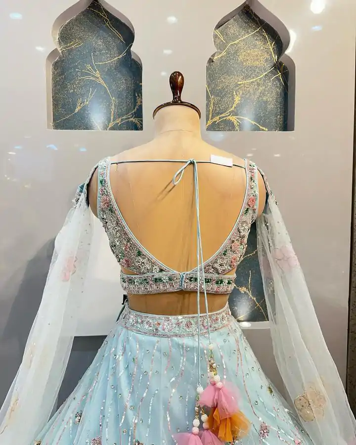 Special Light Blue Color Organza Silk Embroidered Lehenga Choli