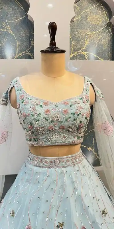 Special Light Blue Color Organza Silk Embroidered Lehenga Choli