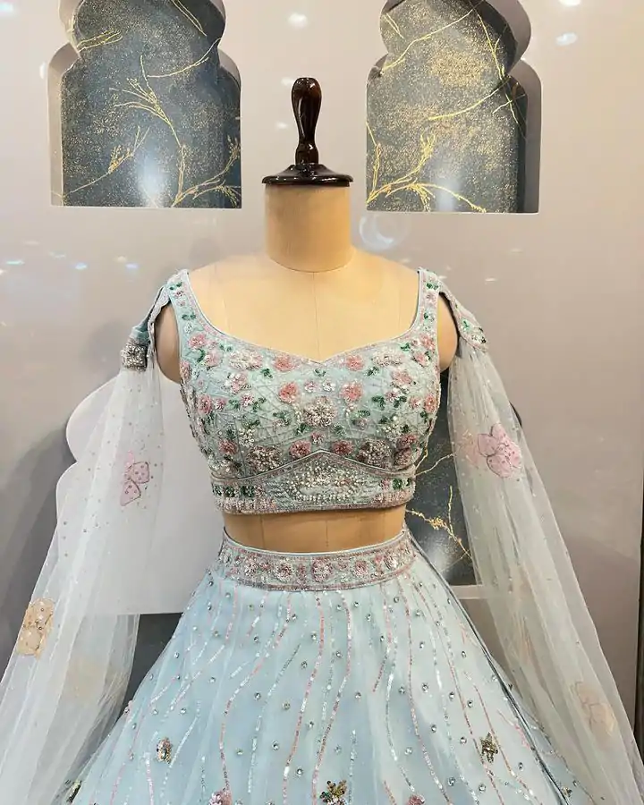 Special Light Blue Color Organza Silk Embroidered Lehenga Choli