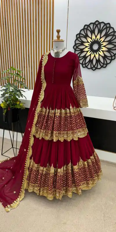 Stunning Red Color Georgette Embroidery Sequence Lehenga Choli