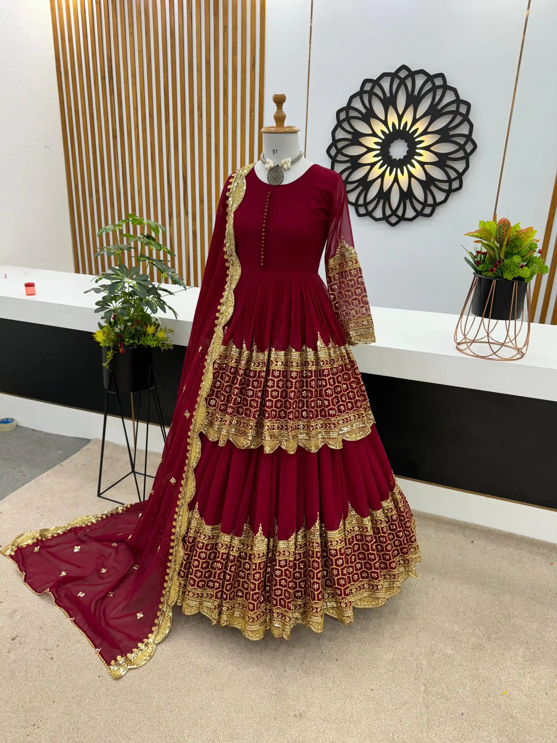 Stunning Red Color Georgette Embroidery Sequence Lehenga Choli