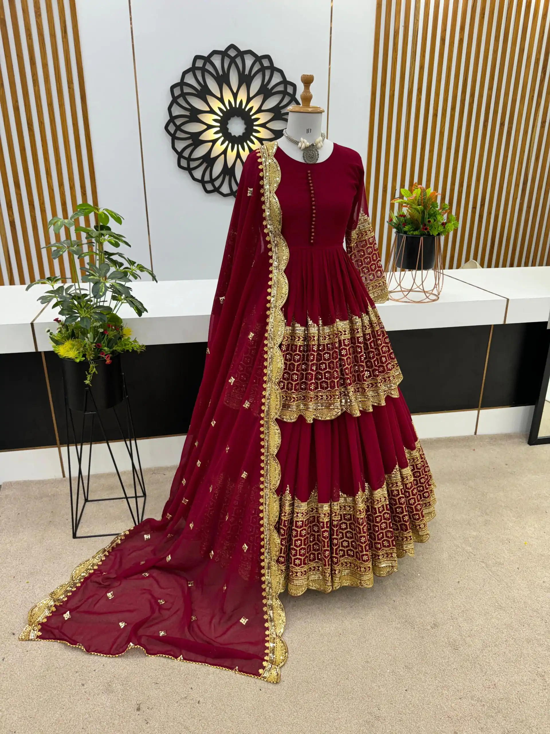 Stunning Red Color Georgette Embroidery Sequence Lehenga Choli