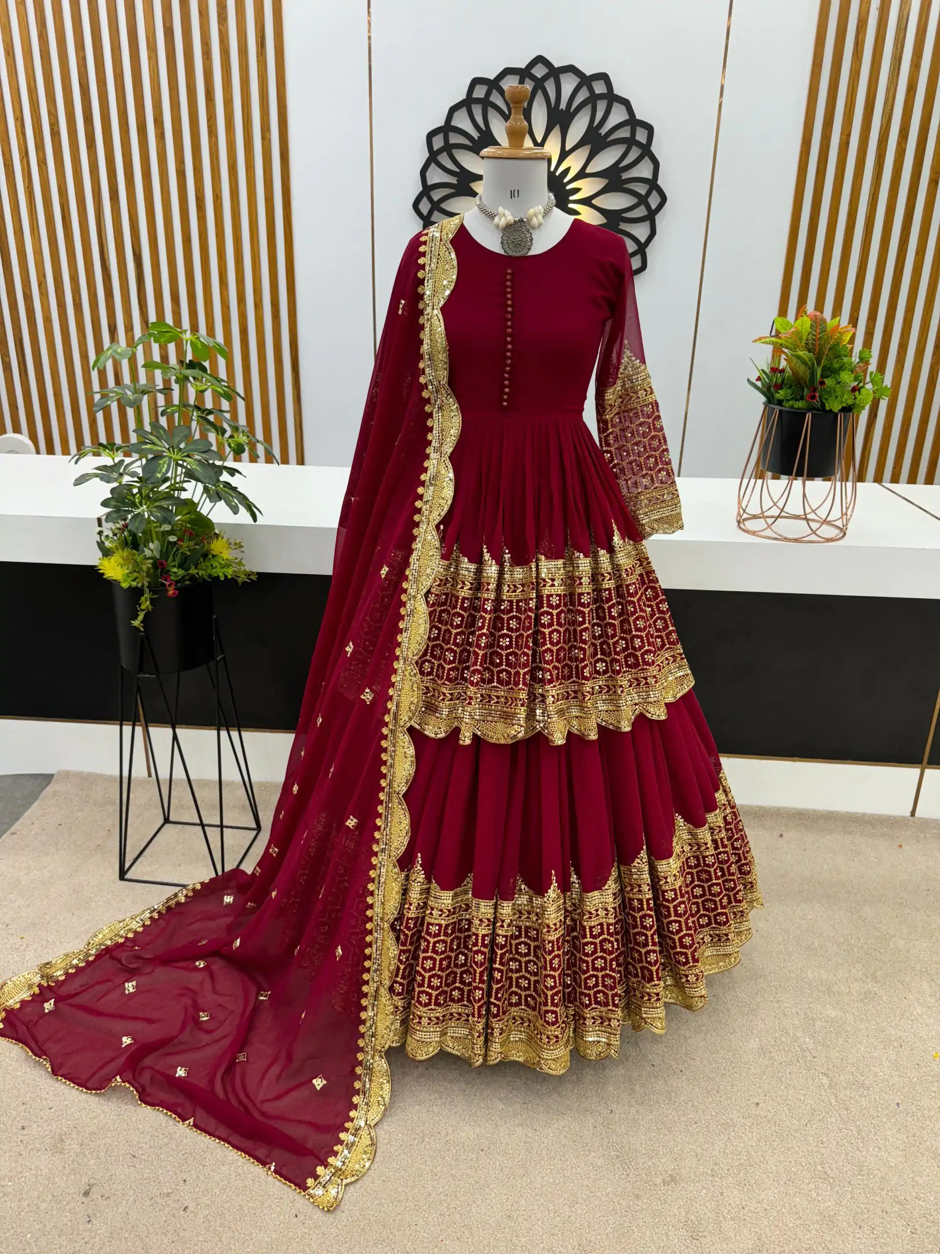 Stunning Red Color Georgette Embroidery Sequence Lehenga Choli