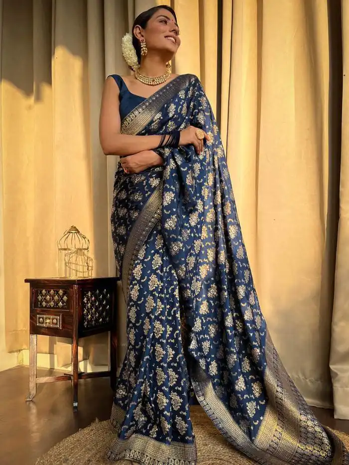 KP 5079 Blue Color Soft Lichi Silk Jacquard On All Over Saree Casual, Party Wear, Wedding, Events Etc. Expected Delivery 4-6 Working Days @1449/- | Sarees, Bollywood Sarees, Creative Sarees, Designer Sarees, Embroidered Sarees, Ethnic Saree, Modern Digital sarees, Party Wear Sarees