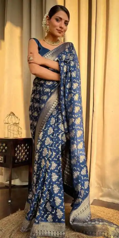 KP 5079 Blue Color Soft Lichi Silk Jacquard On All Over Saree Casual, Party Wear, Wedding, Events Etc. Expected Delivery 4-6 Working Days @1449/- | Sarees, Bollywood Sarees, Creative Sarees, Designer Sarees, Embroidered Sarees, Ethnic Saree, Modern Digital sarees, Party Wear Sarees