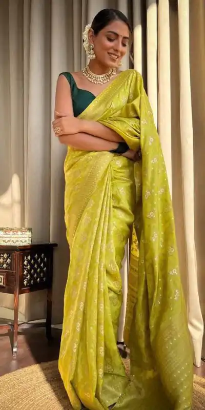 KP 5079 Mustard Color Soft Lichi Silk Jacquard On All Over Saree Casual, Party Wear, Wedding, Events Etc. Expected Delivery 4-6 Working Days @1449/- | Sarees, Bollywood Sarees, Creative Sarees, Designer Sarees, Embroidered Sarees, Ethnic Saree, Modern Digital sarees, Party Wear Sarees