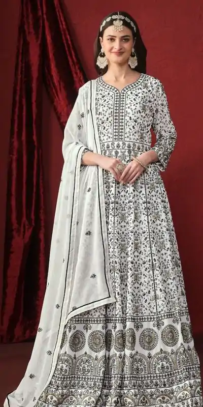 Beautiful White Color Georgette Embroidery Salwar Suit