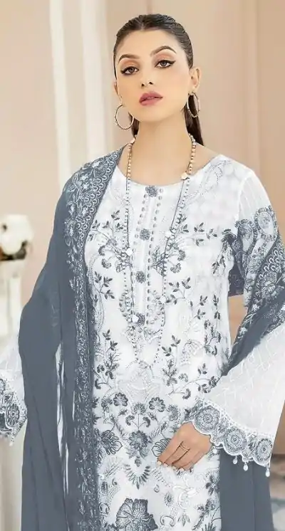 Classic White & Black Color Georgette Embroidery Salwar Suit