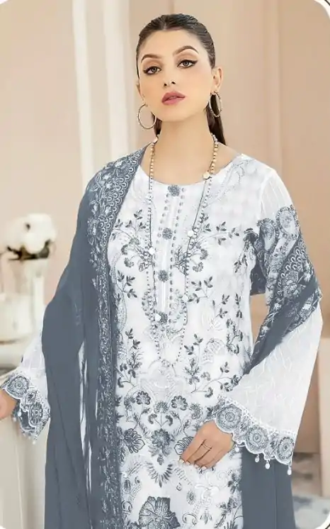 Classic White & Black Color Georgette Embroidery Salwar Suit