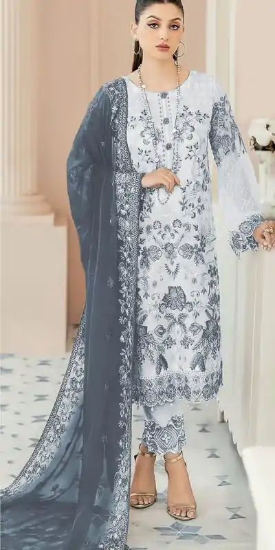 Classic White & Black Color Georgette Embroidery Salwar Suit