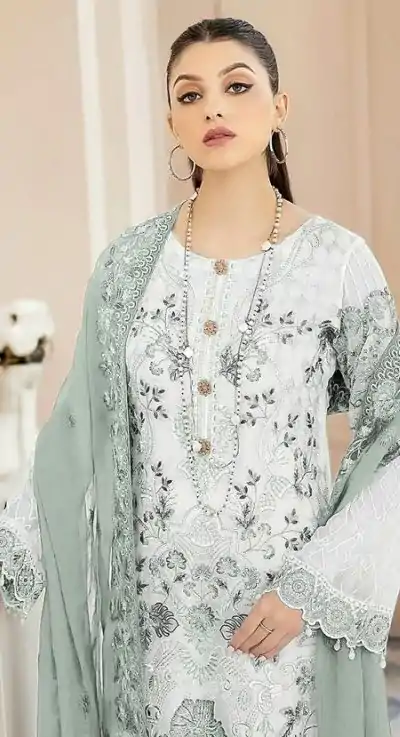 Classic White & Blue Color Georgette Embroidery Salwar Suit