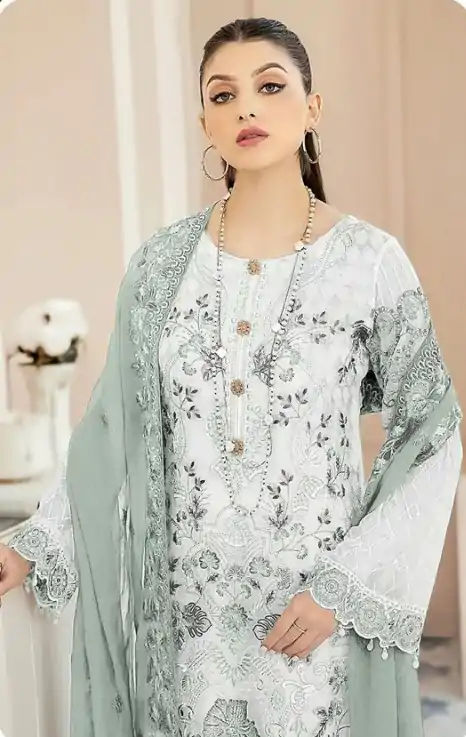 Classic White & Blue Color Georgette Embroidery Salwar Suit