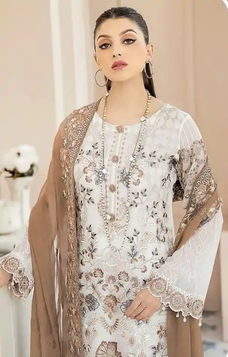 Classic White & Coffee Color Georgette Embroidery Salwar Suit
