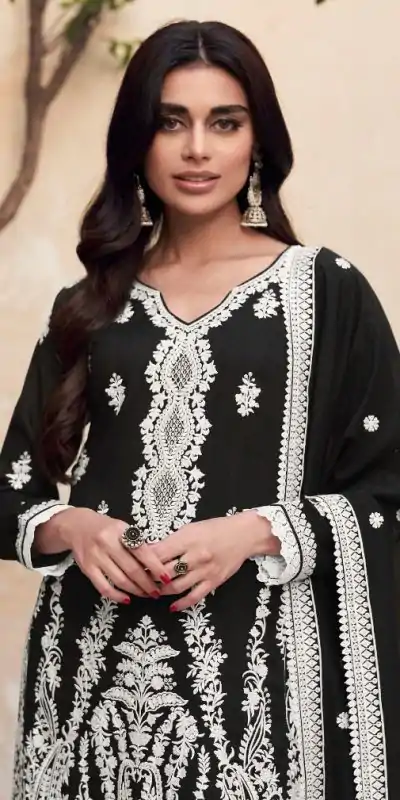 Dazzling Black Color Heavy Vichitra Embroidery Sharara Suit